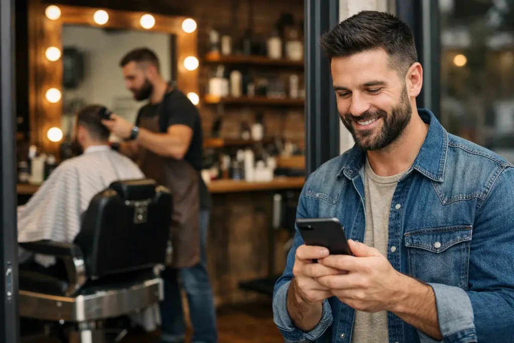 référencer un barber shop sur Google à Cenon — Client laissant un avis Google après une coupe dans un barber shop à Cenon