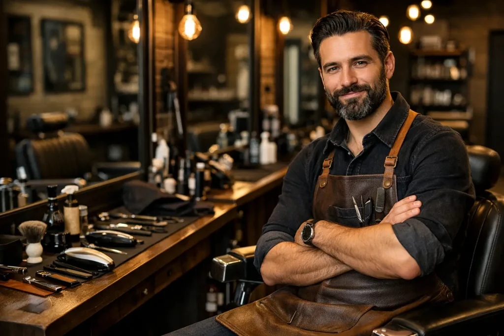 Gérant qui cherche à développer son barbershop dans un salon moderne