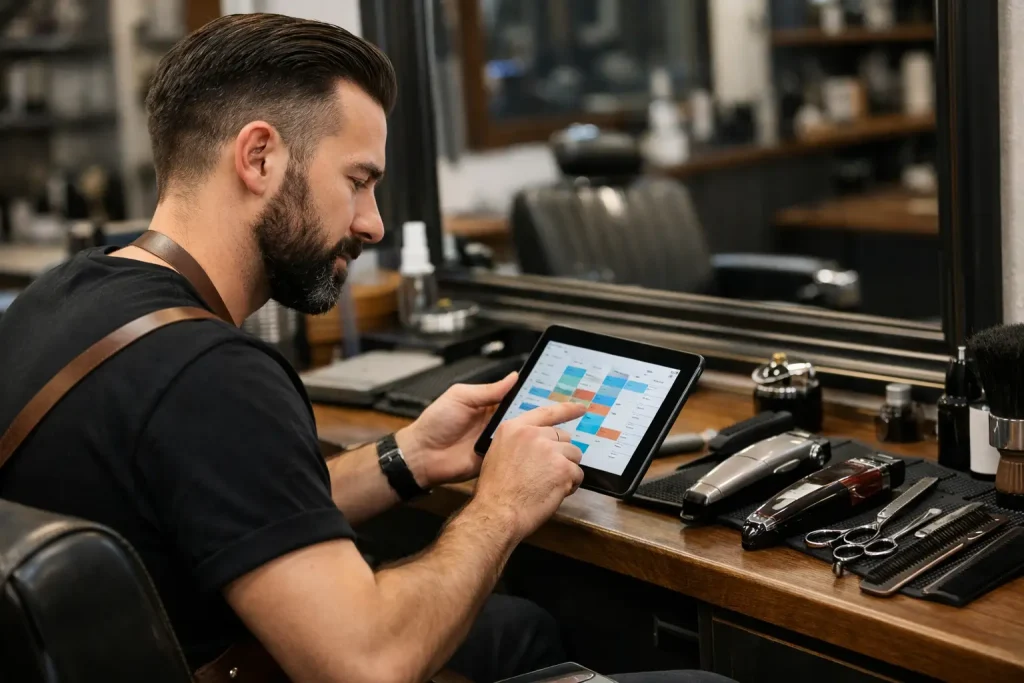 Planity ou site internet : que choisir pour un barber shop ? 3 Planity ou site internet — Barbier gérant les rendez-vous en ligne de son salon