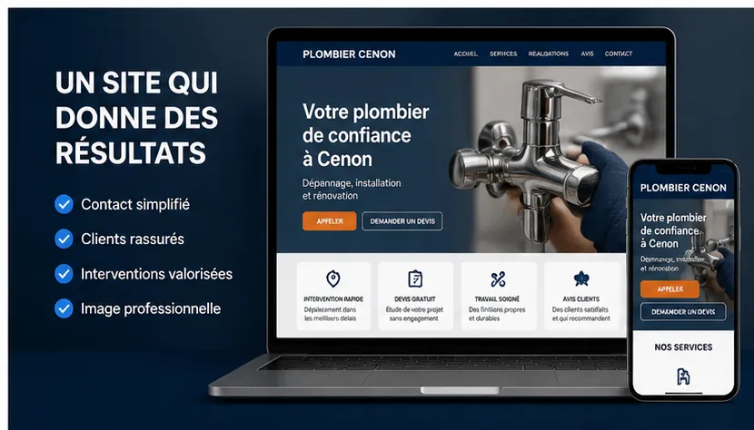 Exemple de résultat pour un site internet de plombier à Cenon
