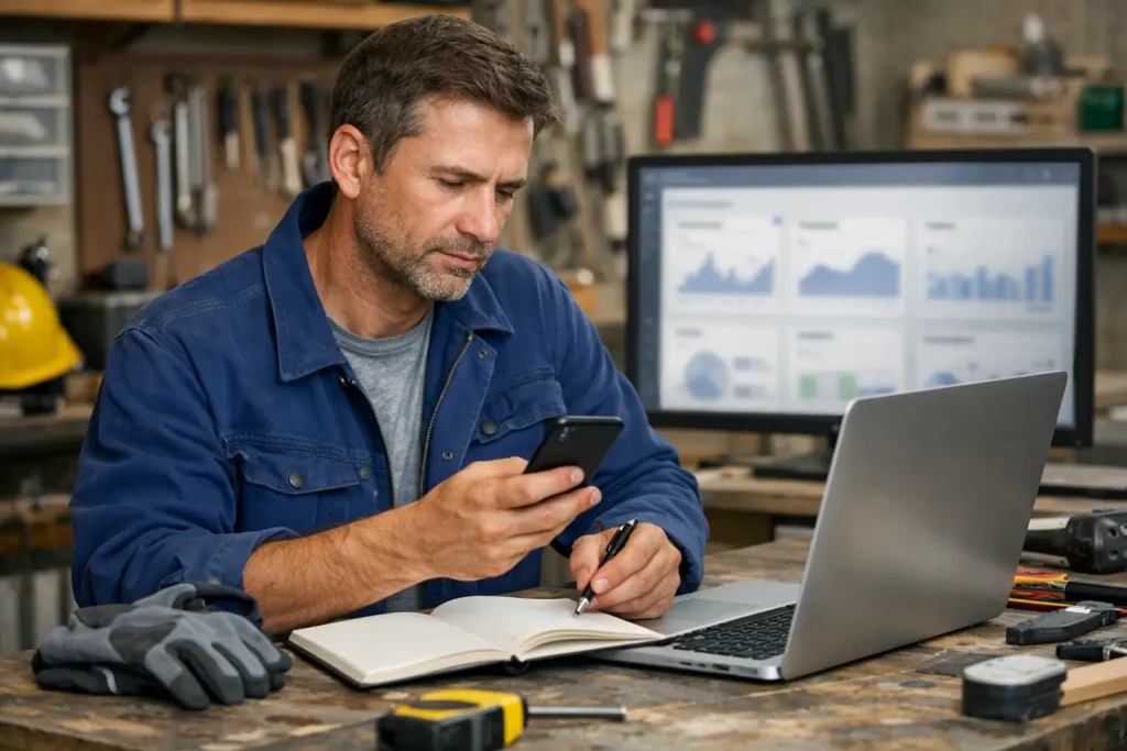 Google Business Profile pour artisan — Artisan suivant les résultats de sa fiche Google et de son site internet