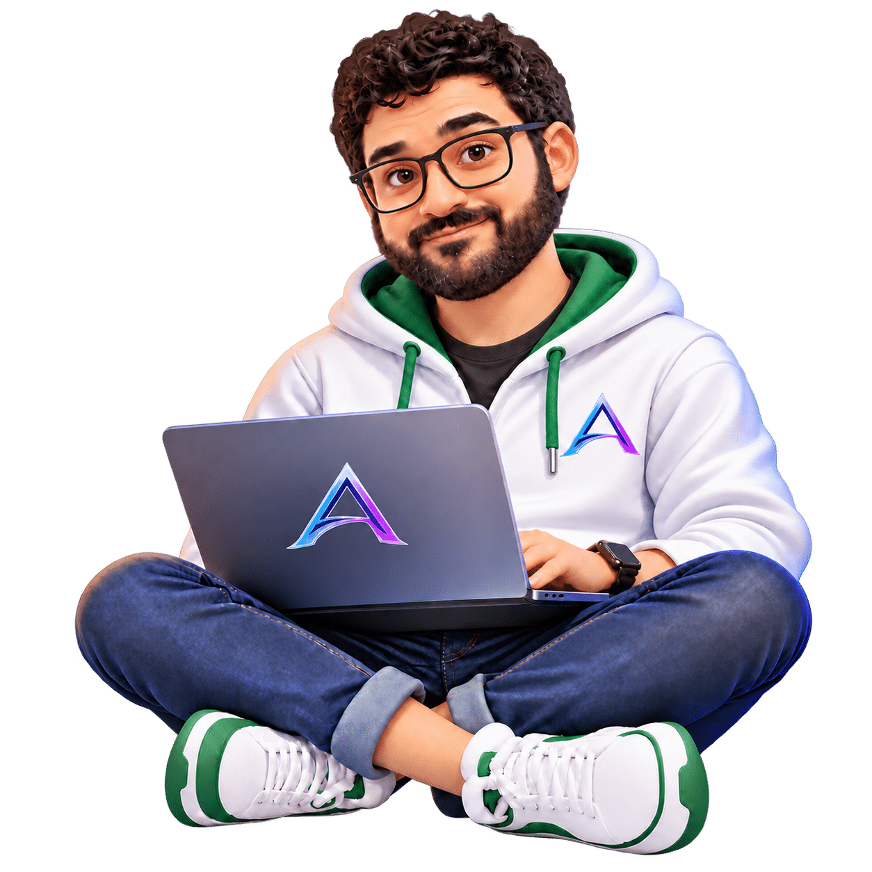 Developpeur souriant avec ordinateur portable